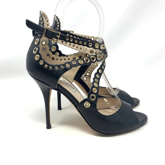 L.K. Bennett Leah Pumps Black Strappy Gold‎ Grommet - Picture 6 of 12